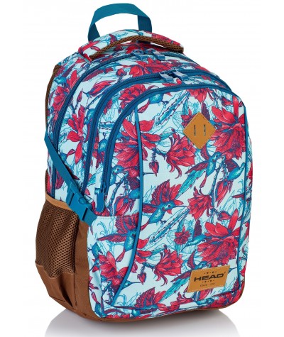 Plecak młodzieżowy HEAD rajskie kwiaty i ptaki HD-63 D - modny plecak dla dziewczyny, plecak tropikalny, plecak dżungla
