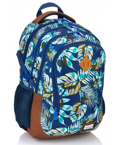Plecak młodzieżowy HEAD niebieska dżungla HD-105 - modny plecak, plecak liście tropikalne, plecak dżungla, plecak jungle 