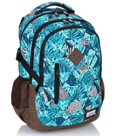 Plecak młodzieżowy HEAD niebieskie tropiki HD-58 H - modny plecak dla nastolatków, zdrowy plecak dla młodzieży, niebieski plecak