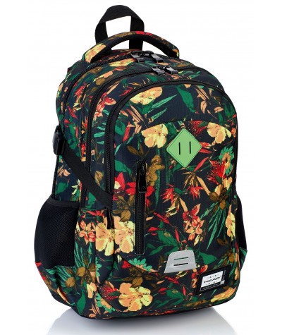 Plecak młodzieżowy HEAD  tropikalne kwiaty HD-113 H - plecak jungle, plecak dżungla, tropikalny plecak, plecak kwiaty, plecak 