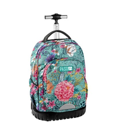 Plecak na kółkach w kwiaty miętowy dla dziewczyny do szkoły Paso