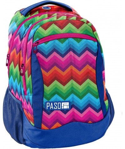 Plecak w zygzaki w tęczowych kolorach: czerwony, zielony, niebieski szkolny dla dziewczynki Paso