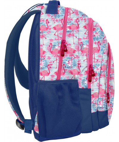 Plecak z flamingami niebieski i różowy dla dziewczyny do szkoły Paso