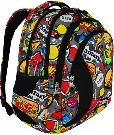 Plecak młodzieżowy ST.RIGHT FAST FOOD hamburgery BP02 młodzieżowy plecak, modny plecak dla młodzieży