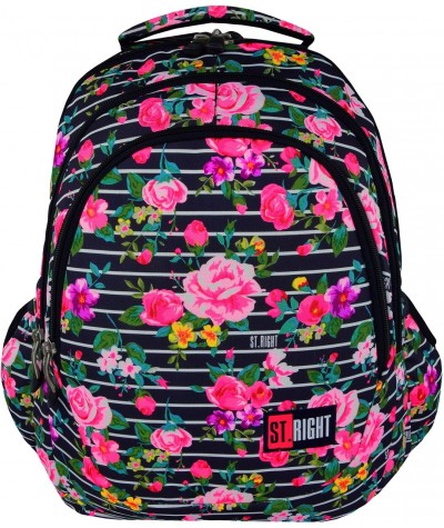 Plecak młodzieżowy LIGHT ROSES małe róże BP06 plecak w różyczki dla dziewczyny, plecak w kwiaty dla nastolatki
