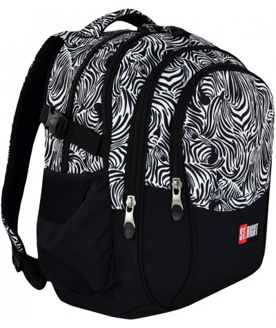 Plecak młodzieżowy 01 ST.RIGHT ZEBRA czarno-biały plecak biało-czarne paski, zebra, dla dziewczyn i chłopaków