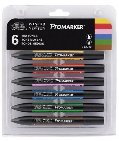 Promarker Tulip yellow Y337, Red R666, Pink Carnation M328, China Blue B736, Grass G457, Cocoa O535