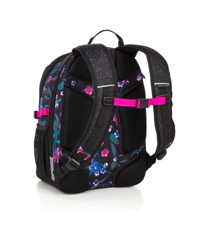 Czarny plecak dla dziewczyny, plecak w kwiaty, modny plecak, plecak Topal dziewczęcy, zaczarowany ogród RUBI 18026 G