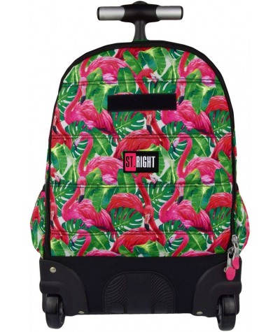 Plecak na kółkach ST.RIGHT FLAMINGO PINK&GREEN flamingi - różowe flamingi, modny plecak w tropikalne motywy dla dziewczyny