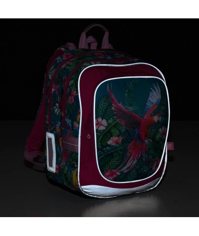 Plecak szkolny papuga, plecak hibiskusy, plecak dżungla dla dziewczynki Topgal dżungla, papuga ENDY 18001 G dla dziewczyn