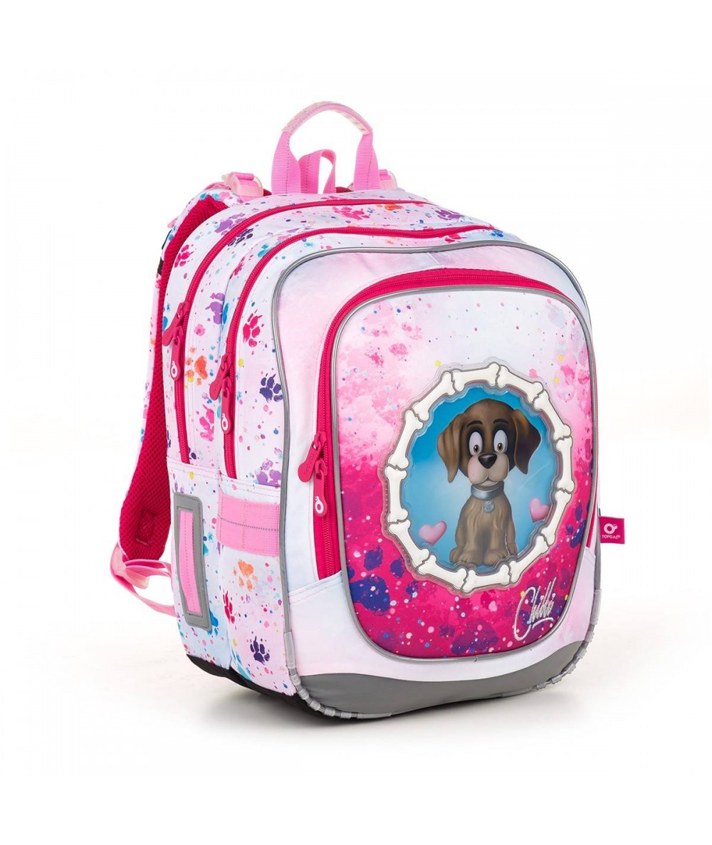 Plecak szkolny Topgal pieski, różowy plecak, różowy plecak w pieski, ENDY 18017 G dla dziewczynek