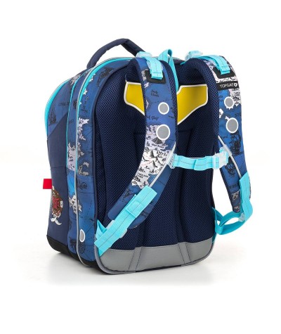 Plecak szkolny Topgal, piracki plecak, niebieski plecak dla chłopca, plecak z mapą dla chłopaka, COCO 18015 B dla chłopaków
