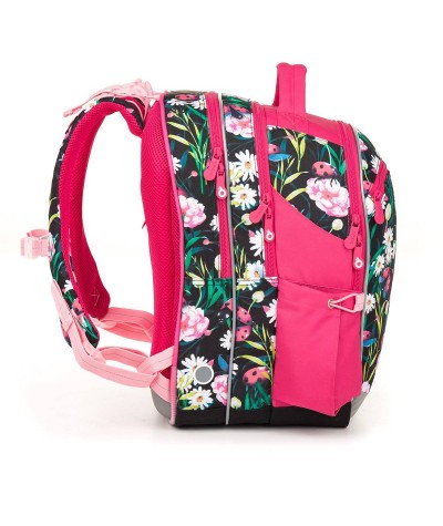 Plecak w kwiaty, plecak w biedronki, czerwony plecak szkolny Topgal kwiaty i biedronki COCO 18004 G dla dziewczynek