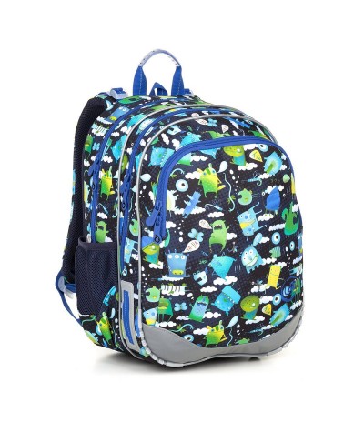 Niebieski plecak dla chłopaka, plecak w potworki, plecak w stworki, szkolny Topgal potworki ELLY 18002 B
