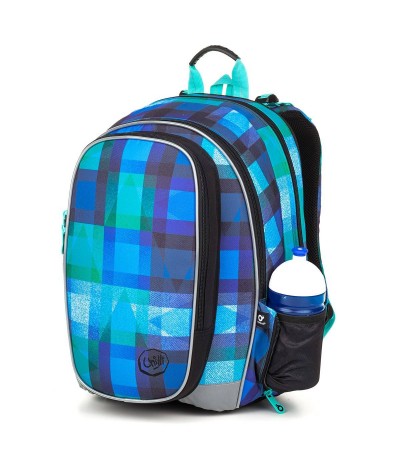 Plecak niebieski, plecak w kratkę, niebieski plecak w kratkę, szkolny Topgal niebieski w kratkę MIRA 18014 B