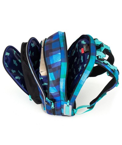 Plecak niebieski, plecak w kratkę, niebieski plecak w kratkę, szkolny Topgal niebieski w kratkę MIRA 18014 B