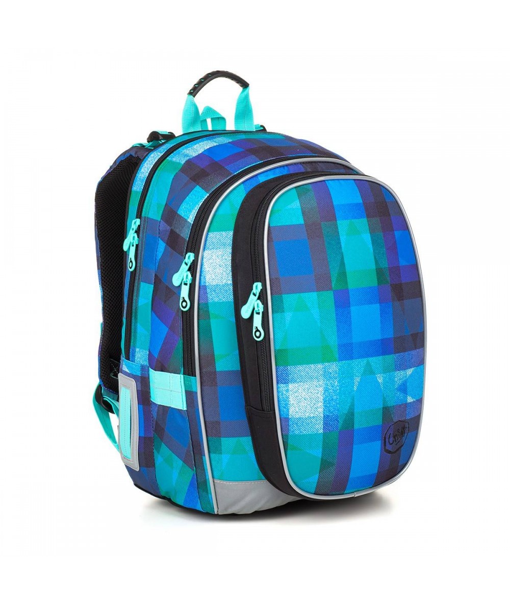 Plecak niebieski, plecak w kratkę, niebieski plecak w kratkę, szkolny Topgal niebieski w kratkę MIRA 18014 B