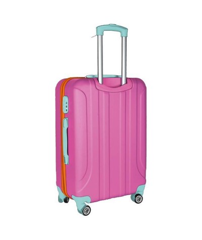 Mała damska walizka ABS różowa z miętowymi i pomarańczowymi akcentami