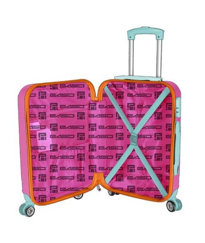 Mała damska walizka ABS różowa z miętowymi i pomarańczowymi akcentami
