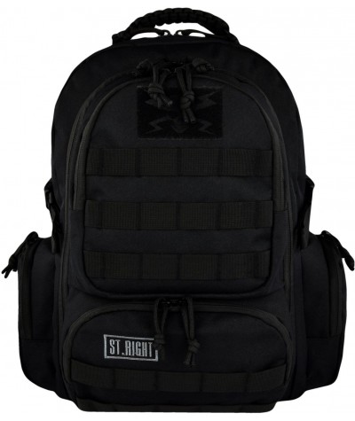 Plecak 30 l. MILITARY BLACK czarny ST.RIGHT - BP36 czarny plecak dla chłopaka w stylu militarnym, czarny plecak
