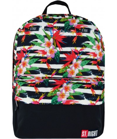 Plecak miejski ST.RIGHT TROPICAL STRIPES hibiskus BP33 na laptopa - modny plecak dla nastolatki, modny plecak dla dziewczyny