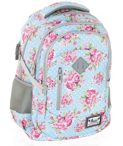 Plecak młodzieżowy HASH różyczki HS-01 H - plecak w kwiaty dla dziewczyny, modny plecak dla dziewczyny