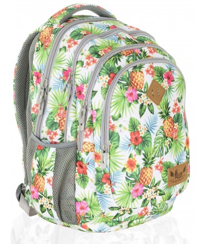 Plecak młodzieżowy HASH ananasy i hibiskus HS-07 C - plecak na laptop dla młodzieży, modny plecak do szkoły, modny plecak