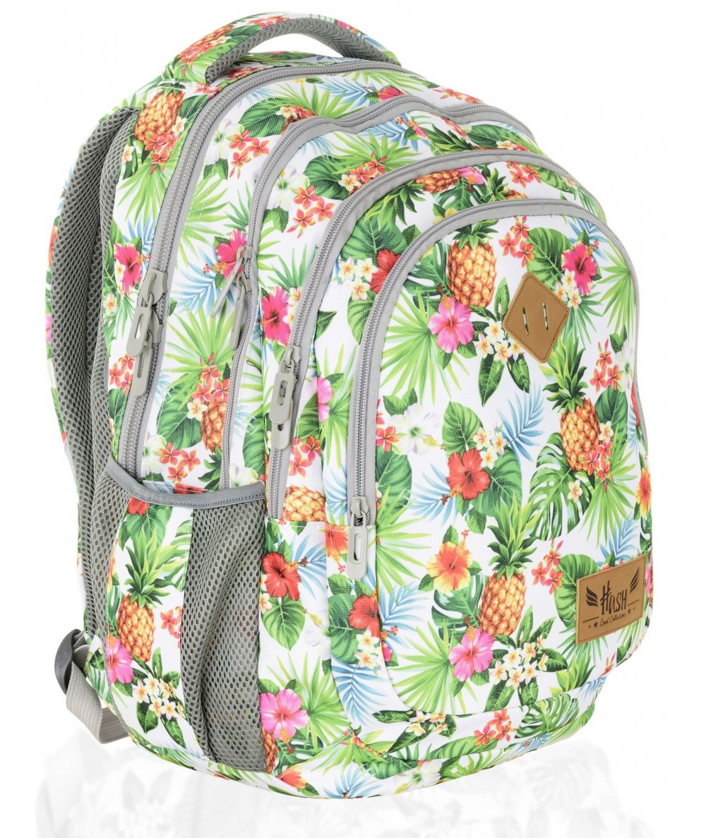 Plecak młodzieżowy HASH ananasy i hibiskus HS-07 C - plecak na laptop dla młodzieży, modny plecak do szkoły, modny plecak