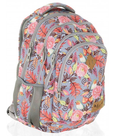 Plecak młodzieżowy HASH rustykalny HS-11 C - plecak w kwiaty, plecak w róże, rustykalny plecak, plecak na laptop