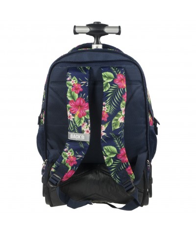 Plecak na kółkach BackUP K 12 hibiskus do szkoły - plecak na kółkach w kwiaty, modny plecak dla dziewczyn
