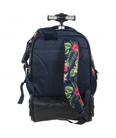 Plecak na kółkach BackUP K 12 hibiskus do szkoły - plecak na kółkach w kwiaty, modny plecak dla dziewczyn