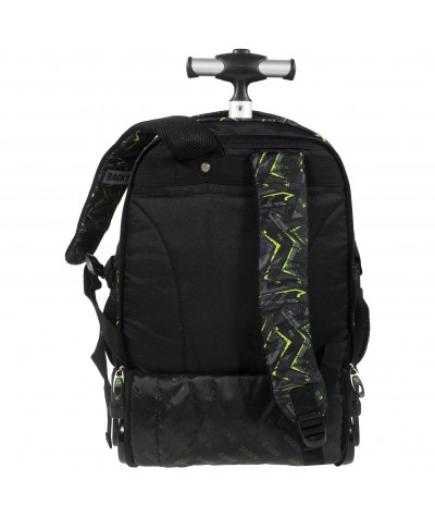 Plecak na kółkach BackUP K 31 szaro-zielona abstrakcja do szkoły - modny plecak dla chłopaka w podstawówce, fajny plecak 