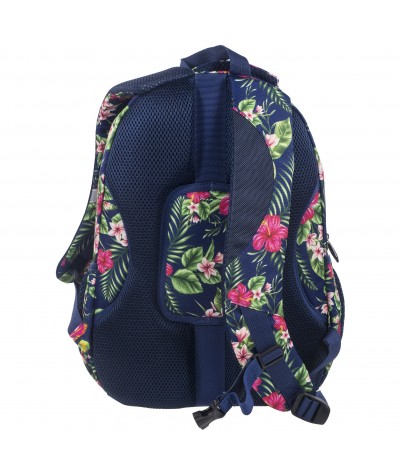 Plecak BackUP A 12 hibiskus do szkoły + GRATIS słuchawki - modny plecak dla dziewczyny, plecak w kwiaty