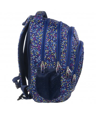 Plecak BackUP A granatowy w kropki do szkoły + GRATIS słuchawki - młodzieżowy plecak, modny plecak do szkoły