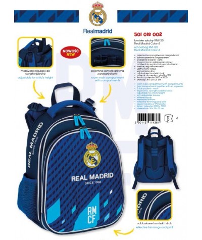 Tornister szkolny Real Madryt RM-120 granatowy ergonomiczny dla chłopca plecak