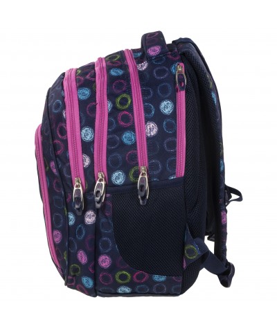 Plecak BackUP D 18 niebieski w kółka do szkoły + GRATIS słuchawki - kolorowy plecak dla dziewczyny, modny plecak dla dziewczyny