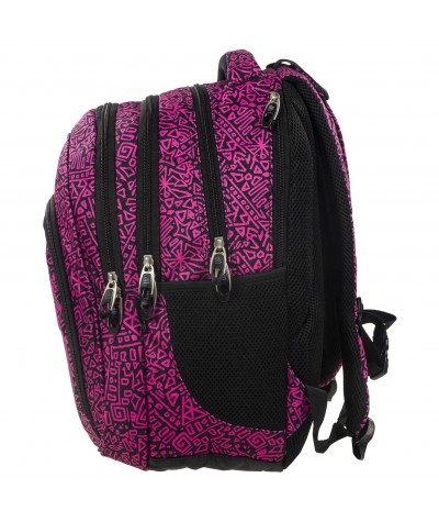 Plecak BackUP D 20 egipskie wzory do szkoły + GRATIS słuchawki - czarny plecak w ciemnoróżowe wzory azteckie, modny plecak