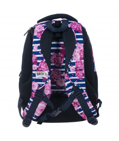 Plecak BackUP D 34 begonie do szkoły + GRATIS słuchawki - modny plecak dla dziewczyny, plecak dla dziewczyny w kwiaty