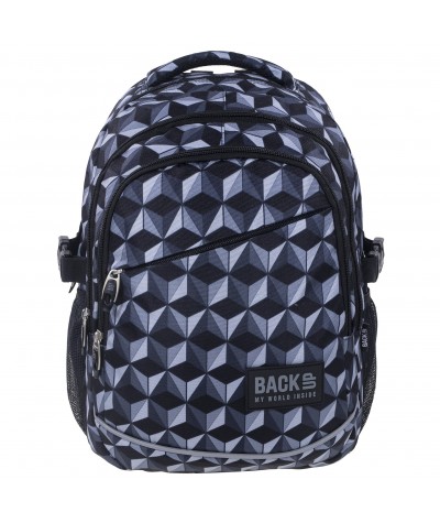 Plecak BackUP G 48 abstrakcja pryzmat lekki do szkoły - modny plecak dla chłopaka do szkoły, ciemny wzór plecaka dla chłopaka
