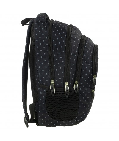 Plecak BackUP C 28 czarny w szare kropki do szkoły - fajny plecak dla młodzieży, modny plecak dla młodzieży, młodzieżowy plecak