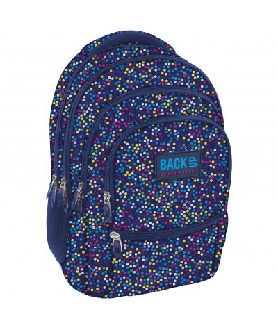 Plecak BackUP C 3 granatowy w kropki do szkoły  - fajny plecak dla dziewczyny, modny plecak dla dziewczyny, młodzieżowy plecak