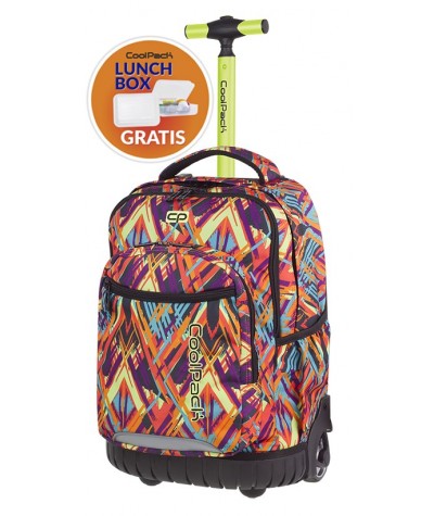 Plecak na kółkach CoolPack CP SWIFT COLOR VIBES pomarańczowe mazaje dla dziewczyny, plecak ze stelażem + śniadaniówka gratis