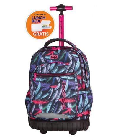 Plecak na kółkach dla dziewczyn CoolPack CP w kolorowe pióra SWIFT PLUMES 964 + śniadaniówka