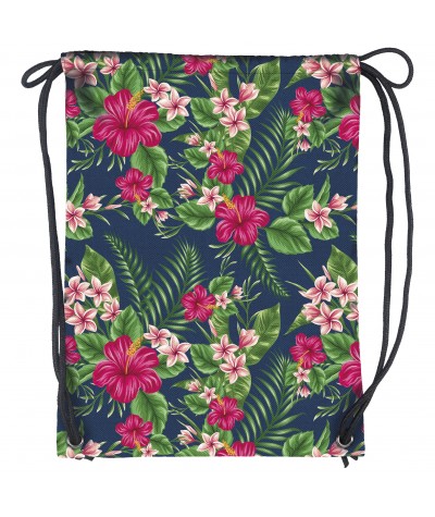 Worek / plecak na sznurkach BackUP FASHION hibiskus A12 work hibiskus, plecak na sznurkach tropiki, worek w kwiaty, worek jungle