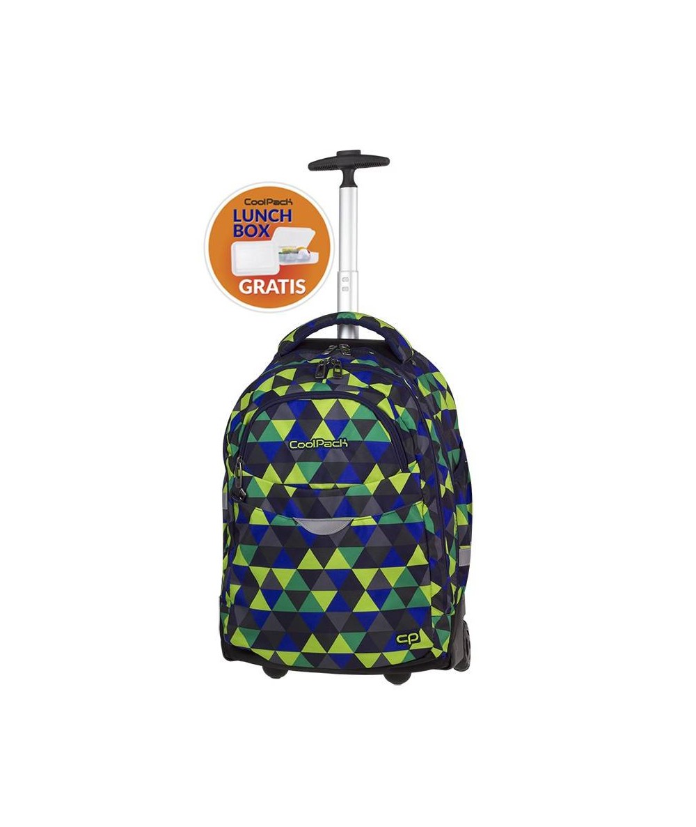 Plecak na kółkach CoolPack CP RAPID PRISM ILLUSION A504, plecak na kółkach dla chłopca, zielone trójkąty + lunch box gratis