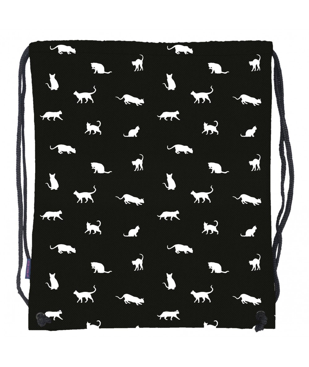 Worek / plecak na sznurkach czarny w koty dla dziewczyn BackUP NA OBUWIE A 9 koty, worek z kotkami