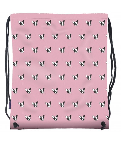 Worek / plecak na sznurkach różowy w pieski dla dziewczyn BackUP NA OBUWIE A 17 różowy worek w pieski - buldogi HIT!