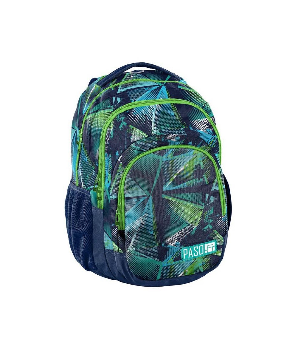 Zielony plecak młodzieżowy Paso Unique w trójkąty do szkoły
