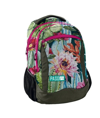 Plecak w kwiaty kaktusa: zielony, różowy i pomarańczowy dla dziewczyny Paso Unique