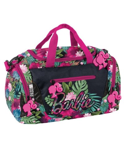 Tropikalna torba sportowa / fitness Paso Barbie w kwiaty zielona różowa czarna